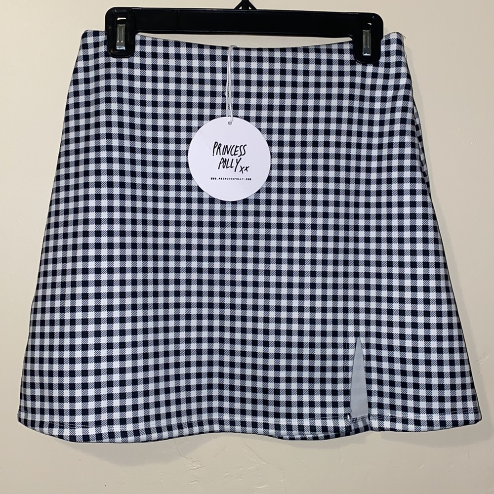 Princess Polly Mini Skirt Wilson Checkered Black White Size 6